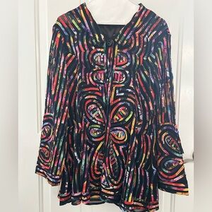 Weavz Multicolor Artistic Long Sleeve Button Down Sheer Top Size XL